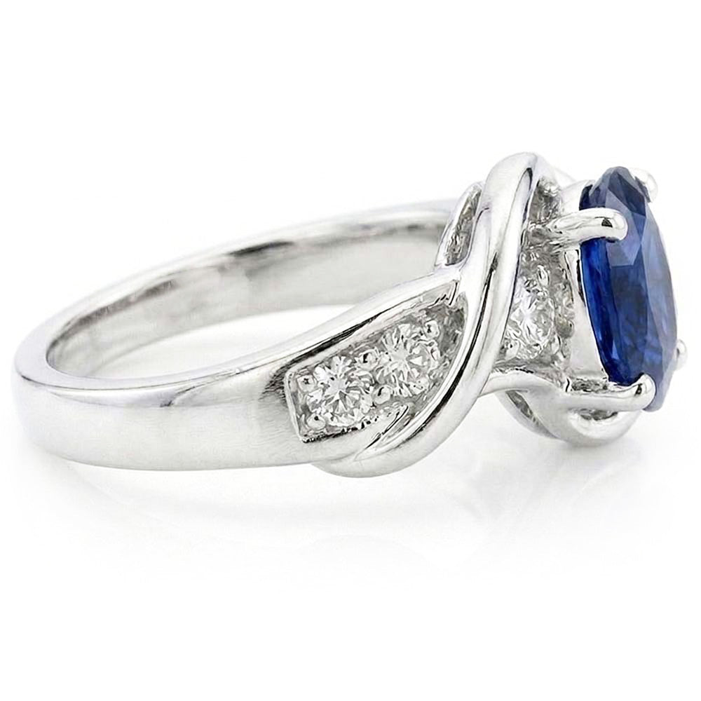 14K White Gold Ceylon Sapphire With Natural Earth Mined Diamond Wedding Ring 1.25 Ct