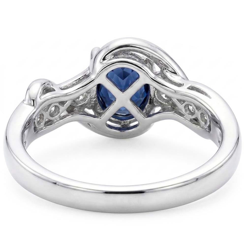 14K White Gold Ceylon Sapphire With Natural Earth Mined Diamond Wedding Ring 1.25 Ct