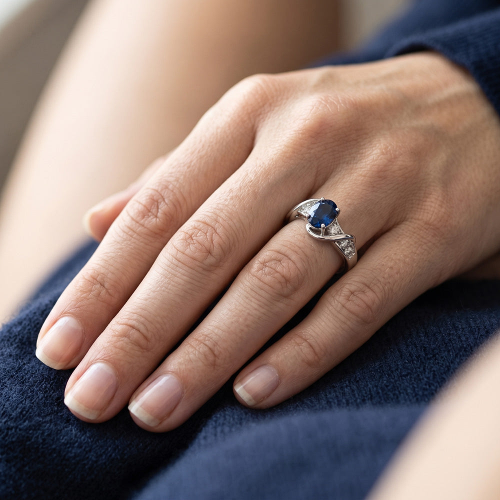 14K White Gold Ceylon Sapphire With Natural Earth Mined Diamond Wedding Ring 1.25 Ct