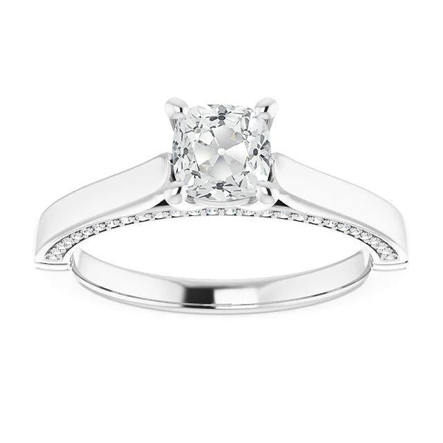 14K White Gold Genuine Cushion Old Cut Diamond Ring Prong Set 6 Carats