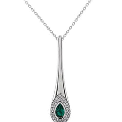 14K White Gold Green Emerald & Diamond Pendant Necklace 1.75 Carats