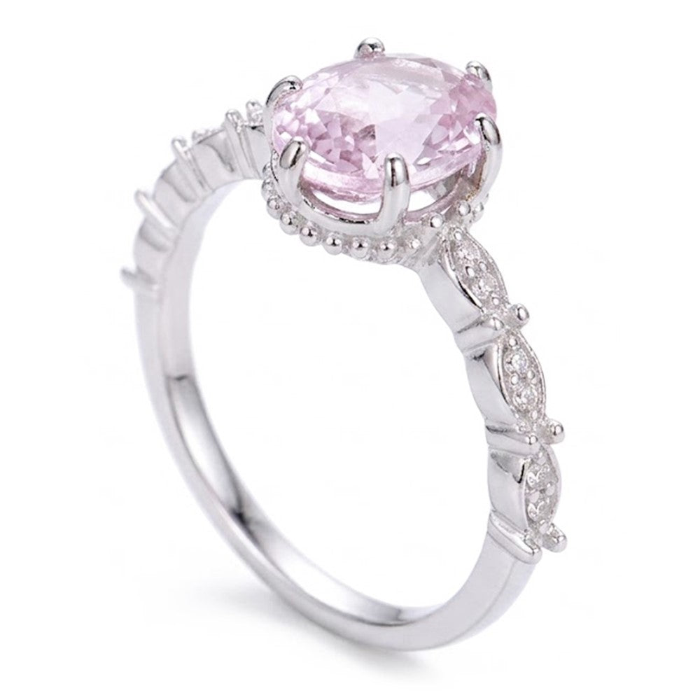 14K White Gold Kunzite With Natural Earth Mined Diamonds 15.65 Carats Ring