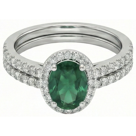 14K White Gold Ladies Green Emerald & Natural Earth Mined Diamond Ring 4.55 Carats Fine Jewellery