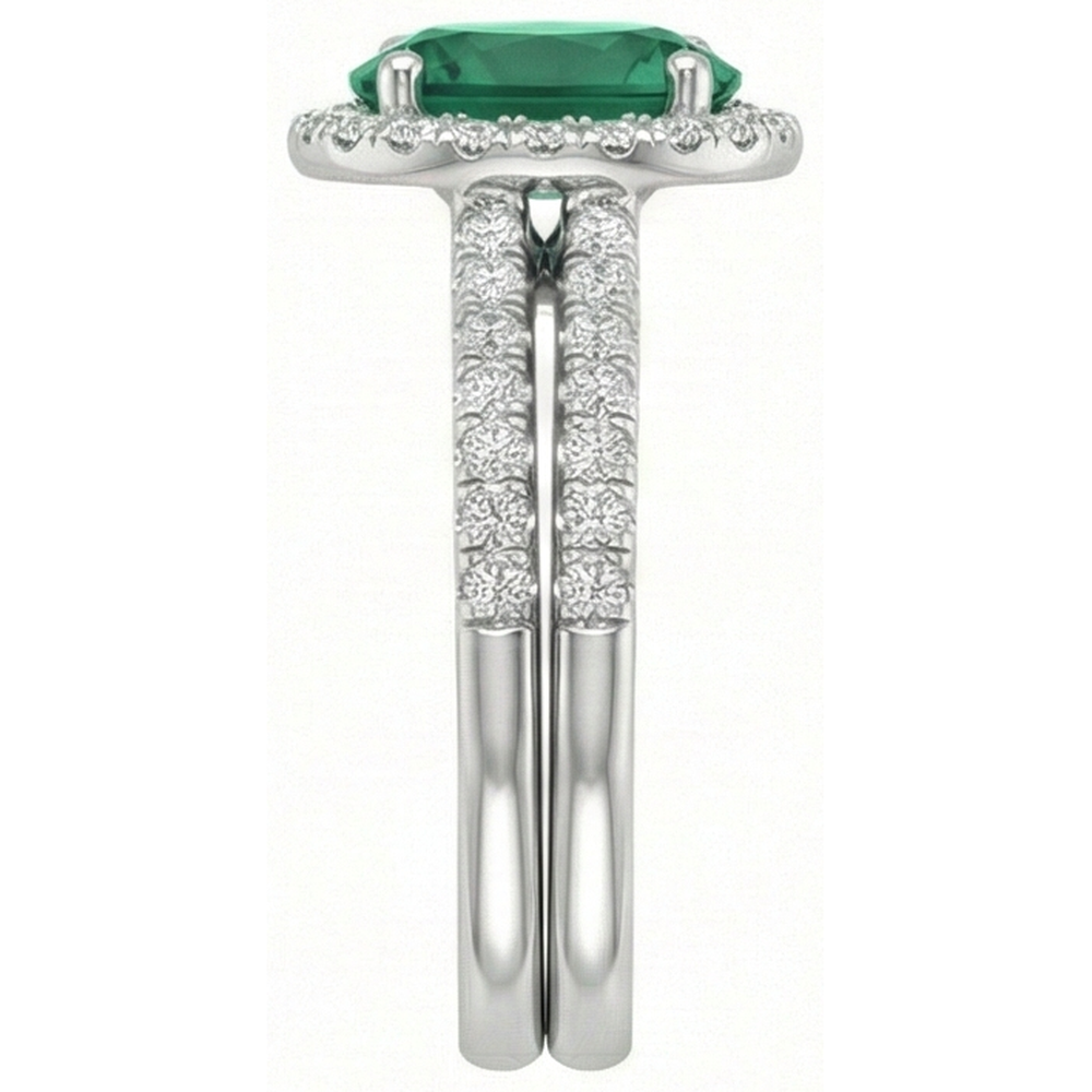 14K White Gold Ladies Green Emerald & Natural Earth Mined Diamond Ring 4.55 Carats Fine Jewellery