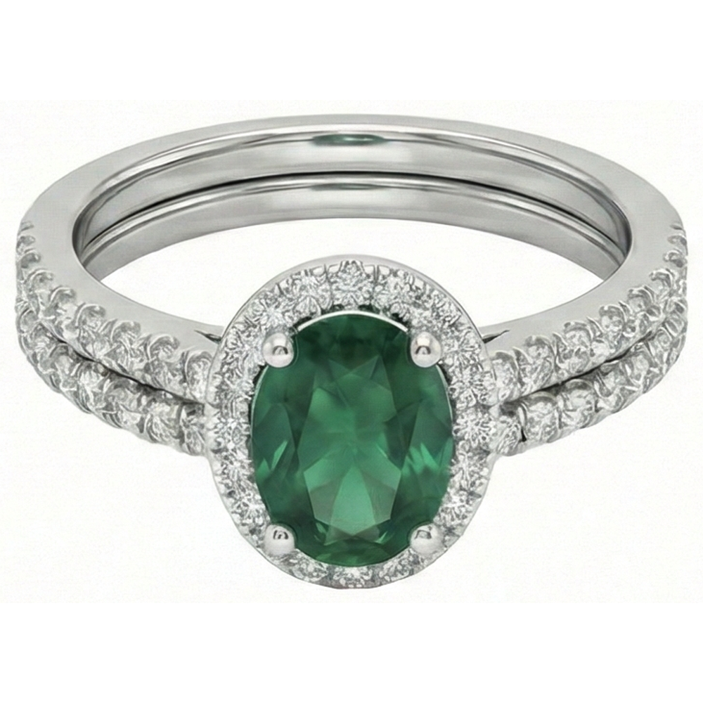 14K White Gold Ladies Green Emerald & Natural Earth Mined Diamond Ring 4.55 Carats Fine Jewellery