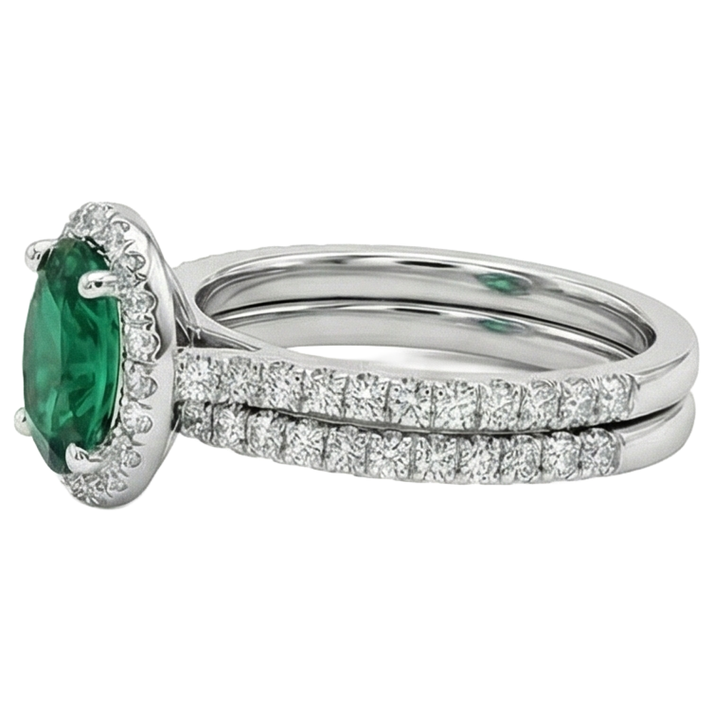14K White Gold Ladies Green Emerald & Natural Earth Mined Diamond Ring 4.55 Carats Fine Jewellery