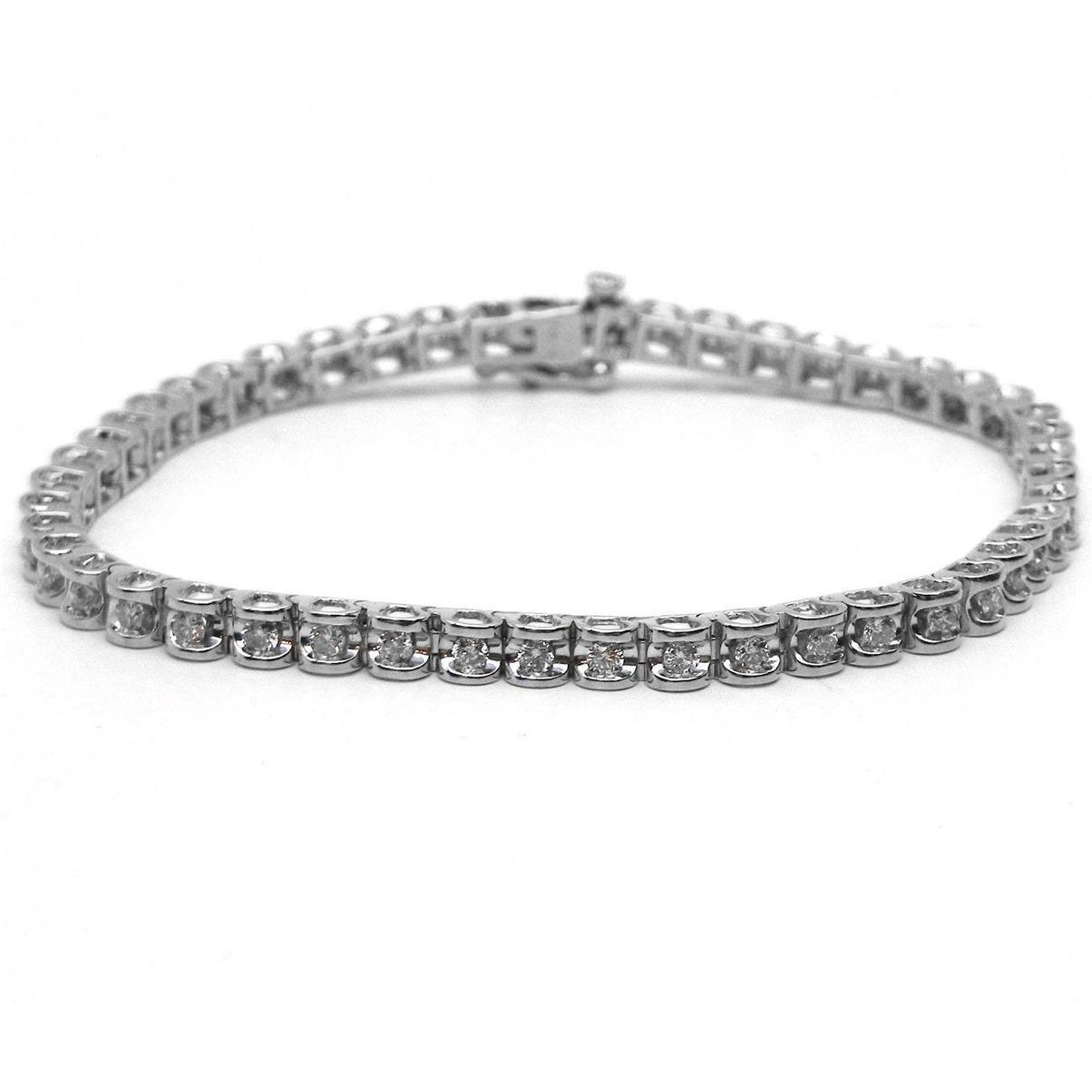 14K White Gold Ladies Round Natural Diamond 8.15 Carats Tennis Bracelet Fine