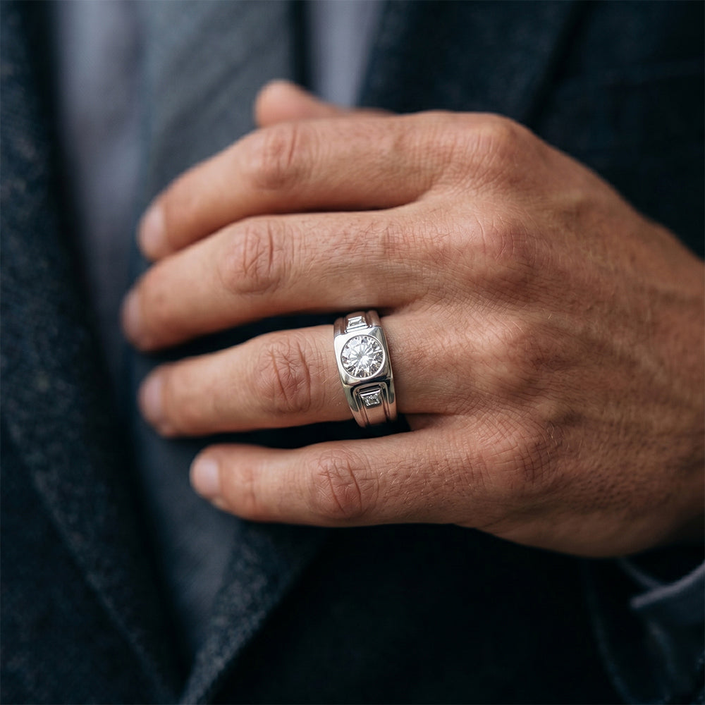 14K White Gold Men's Ring with Fine Diamond – 2 ct