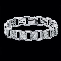 14K White Gold Men's Link Bracelet 8.50 Carats Round Cut Real Diamonds