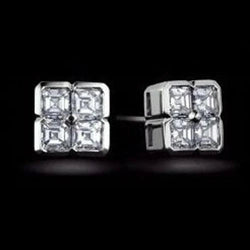 14K White Gold Natural Asscher Cut Diamond Stud Earring 2 Carats