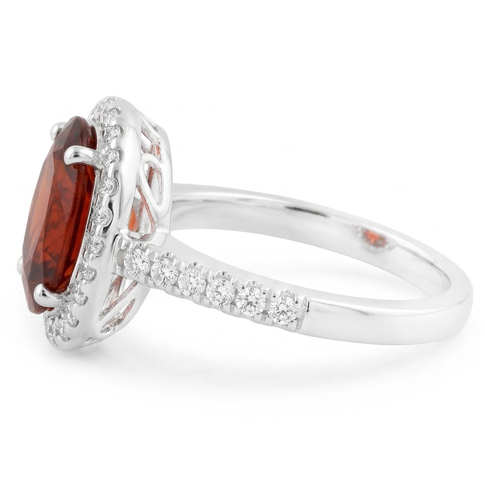14K White Gold Oval Garnet With Natural Earth Mined Diamonds 13.25 Ct Wedding Ring