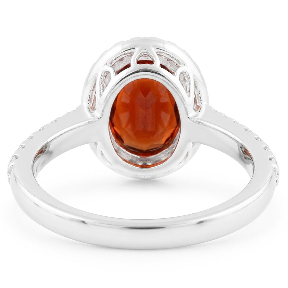 14K White Gold Oval Garnet With Natural Earth Mined Diamonds 13.25 Ct Wedding Ring