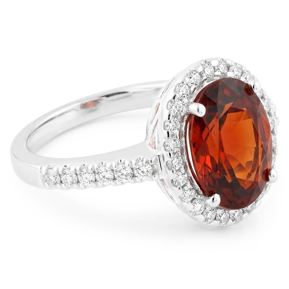 14K White Gold Oval Garnet With Natural Earth Mined Diamonds 13.25 Ct Wedding Ring