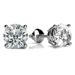 14K White Gold Prong Set 3 Carats Genuine Diamonds Studs Earrings