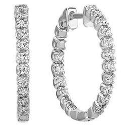 14K White Gold Prong Set 3.90 Carats Natural Diamonds Women Hoop Earrings