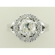 14K White Gold Real Old Miner Cut Diamond Ring 2 Ct. Halo Lady Jewelry