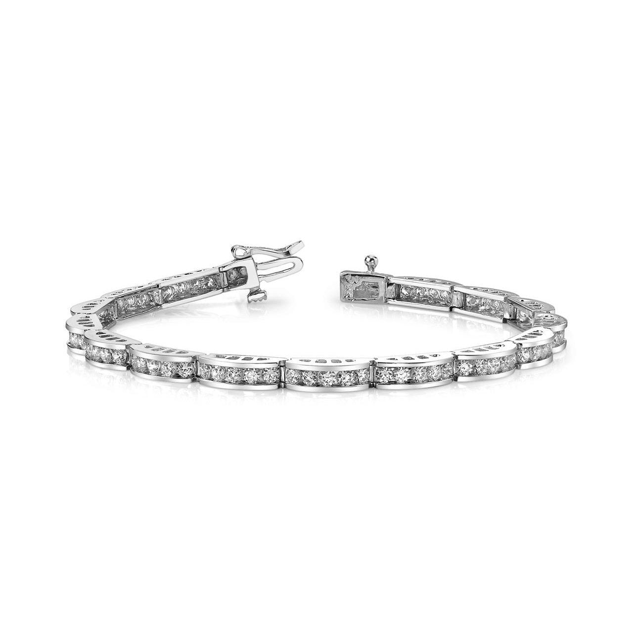 14K White Gold Round Channel Real Diamond Bracelet 7.50 Carats