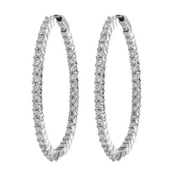 14K White Gold Round Cut 4.50 Carats Real Diamonds Hoop Earrings New
