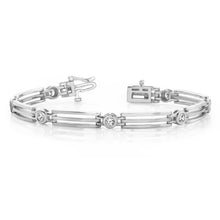 14K White Gold Round Cut Genuine Diamond Track Ladies Bracelet 1.75 Ct