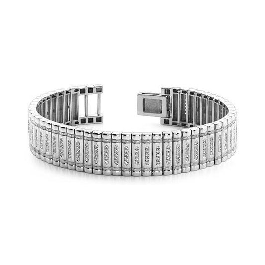 14K White Gold Round Natural Diamond 7.60 Carats Men's Bracelet Jewelry