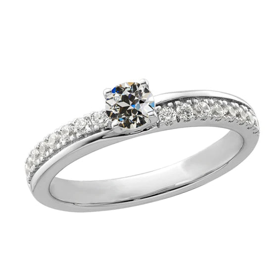 14K White Gold Round Old European Real Diamond Ring Prong Set 2.50 Carats