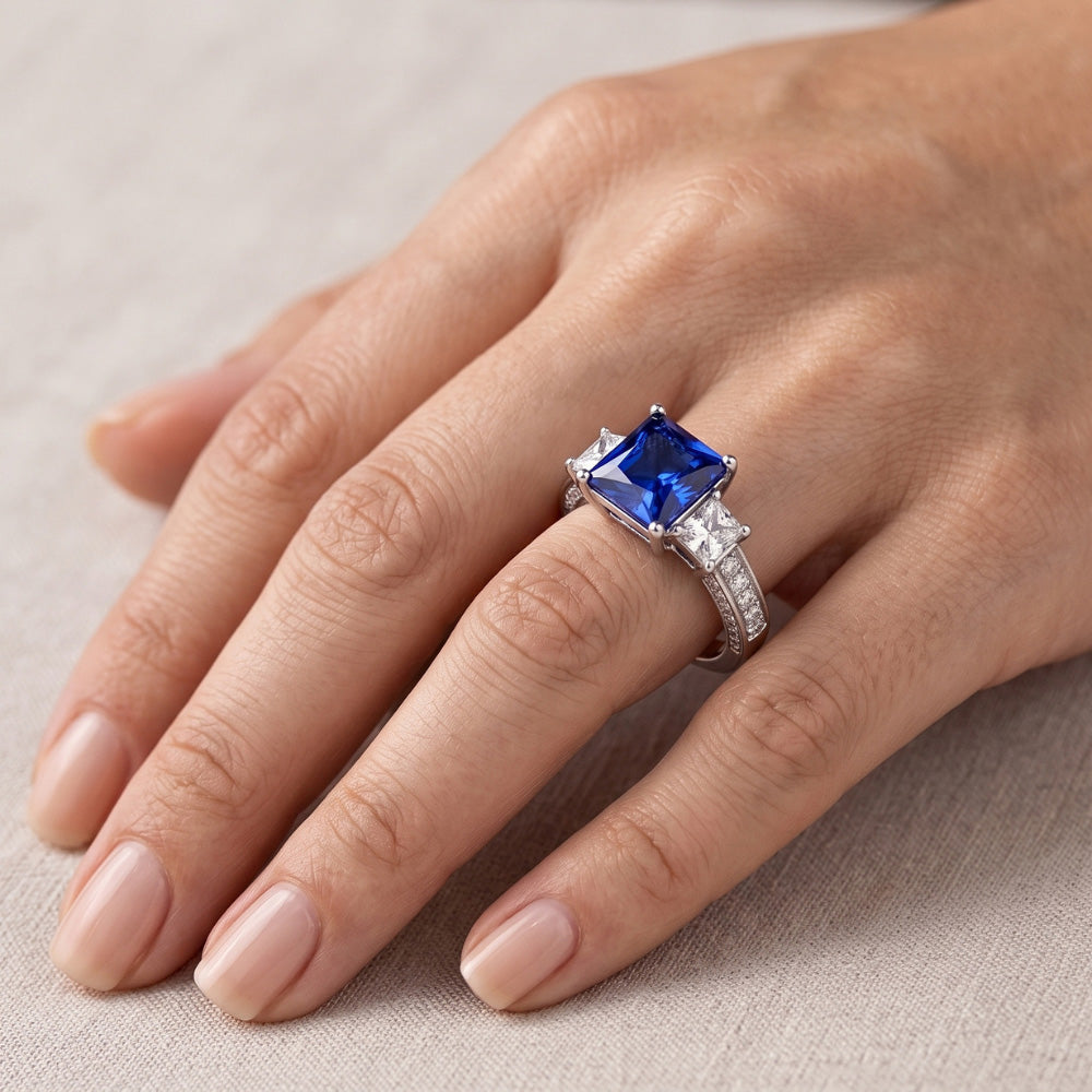 14K White Gold Royal Blue Sapphire Colored Stone Ring – 4.50-ct