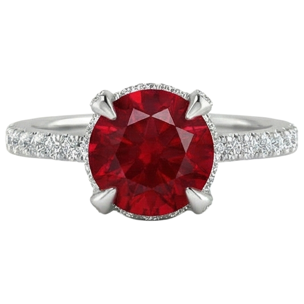 14K White Gold Ruby And Natural Earth Mined Diamonds 3.80 Carats Engagement Ring