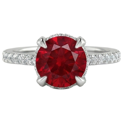 14K White Gold Ruby And Natural Earth Mined Diamonds 3.80 Carats Engagement Ring