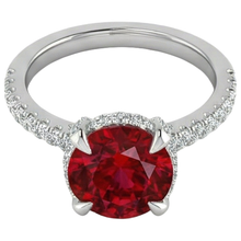 14K White Gold Ruby And Natural Earth Mined Diamonds 3.80 Carats Engagement Ring