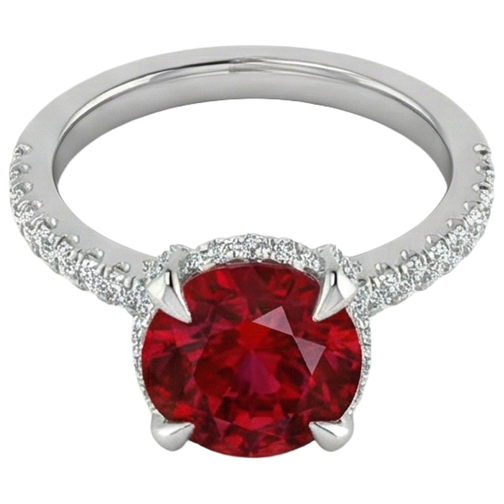 14K White Gold Ruby And Natural Earth Mined Diamonds 3.80 Carats Engagement Ring