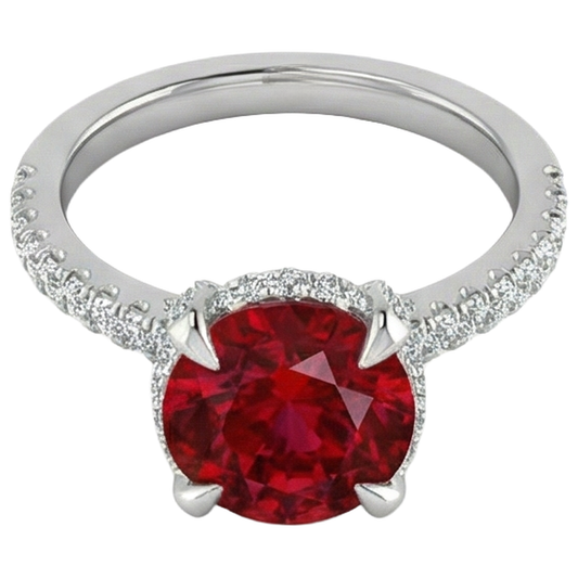 14K White Gold Ruby And Natural Earth Mined Diamonds 3.80 Carats Engagement Ring