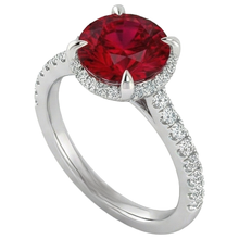14K White Gold Ruby And Natural Earth Mined Diamonds 3.80 Carats Engagement Ring
