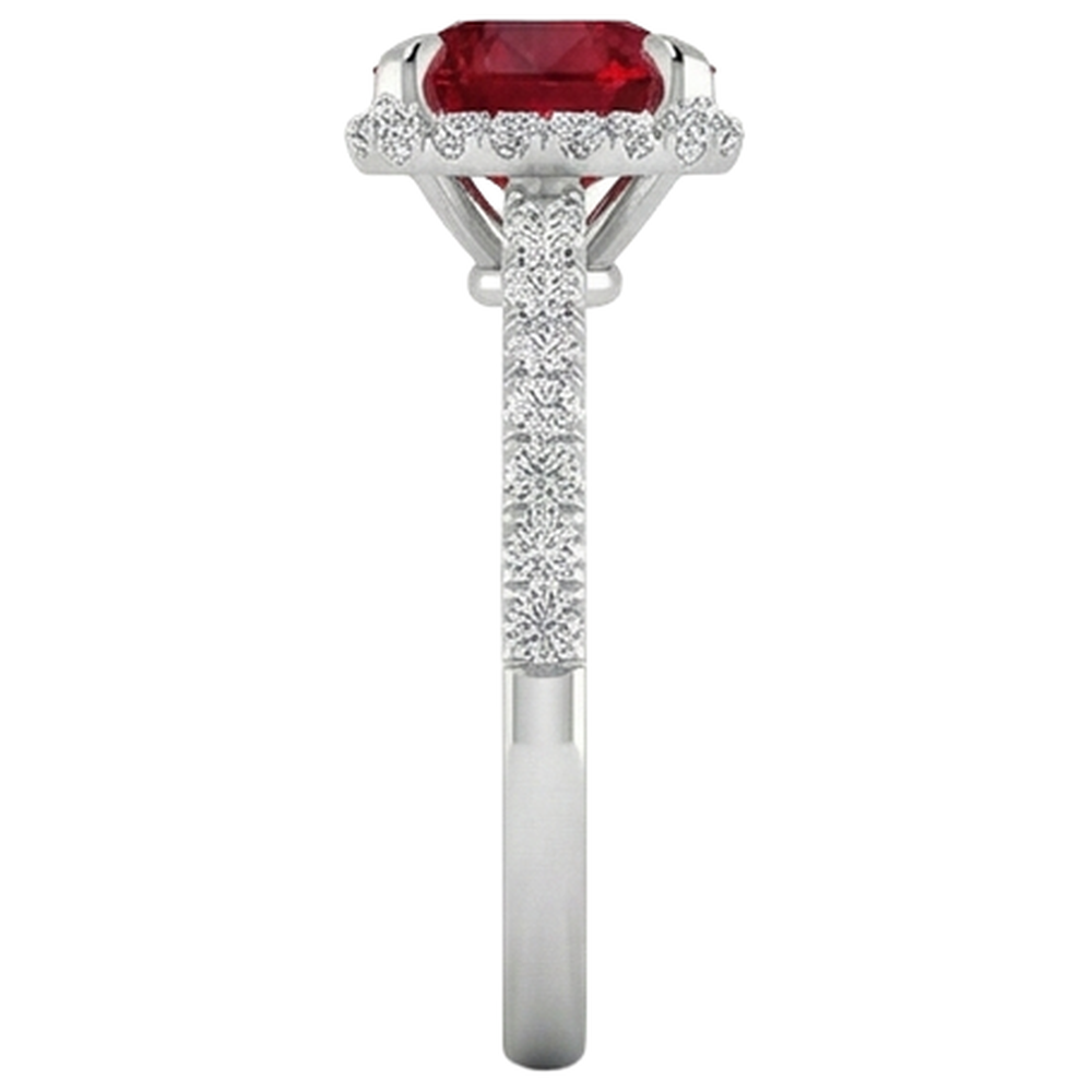 14K White Gold Ruby And Natural Earth Mined Diamonds 3.80 Carats Engagement Ring