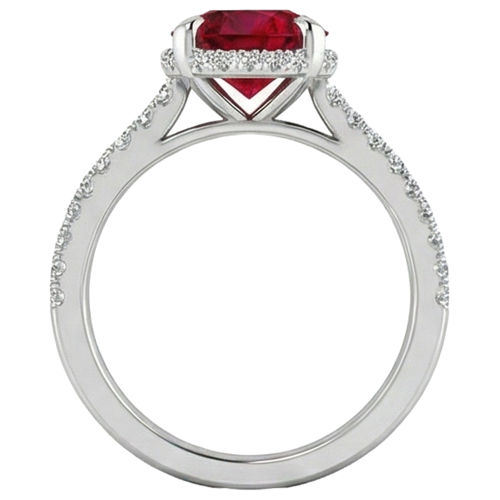 14K White Gold Ruby And Natural Earth Mined Diamonds 3.80 Carats Engagement Ring