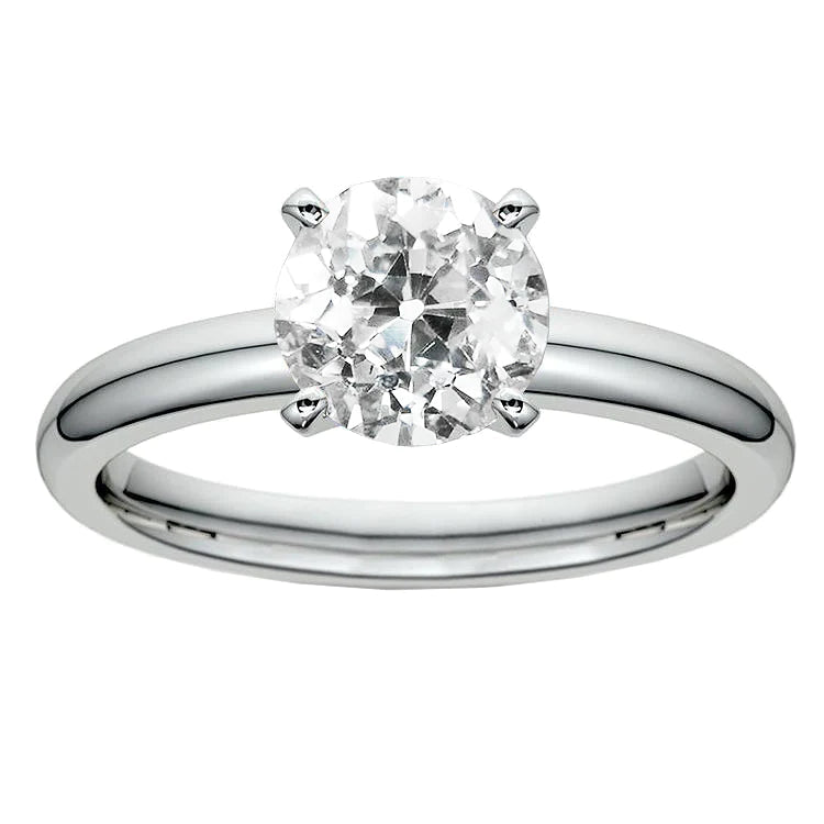 14K White Gold Solitaire Ring Round Old Mine Cut Real Diamond 2.50 Carats