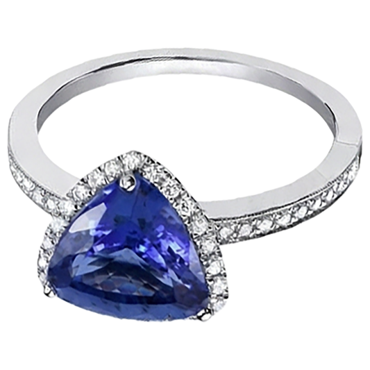 14K White Gold Trillion Tanzanite & Natural Earth Mined DIAMOND ( NOT LAB GROWN )s 3.50 Ct Anniversary Ring