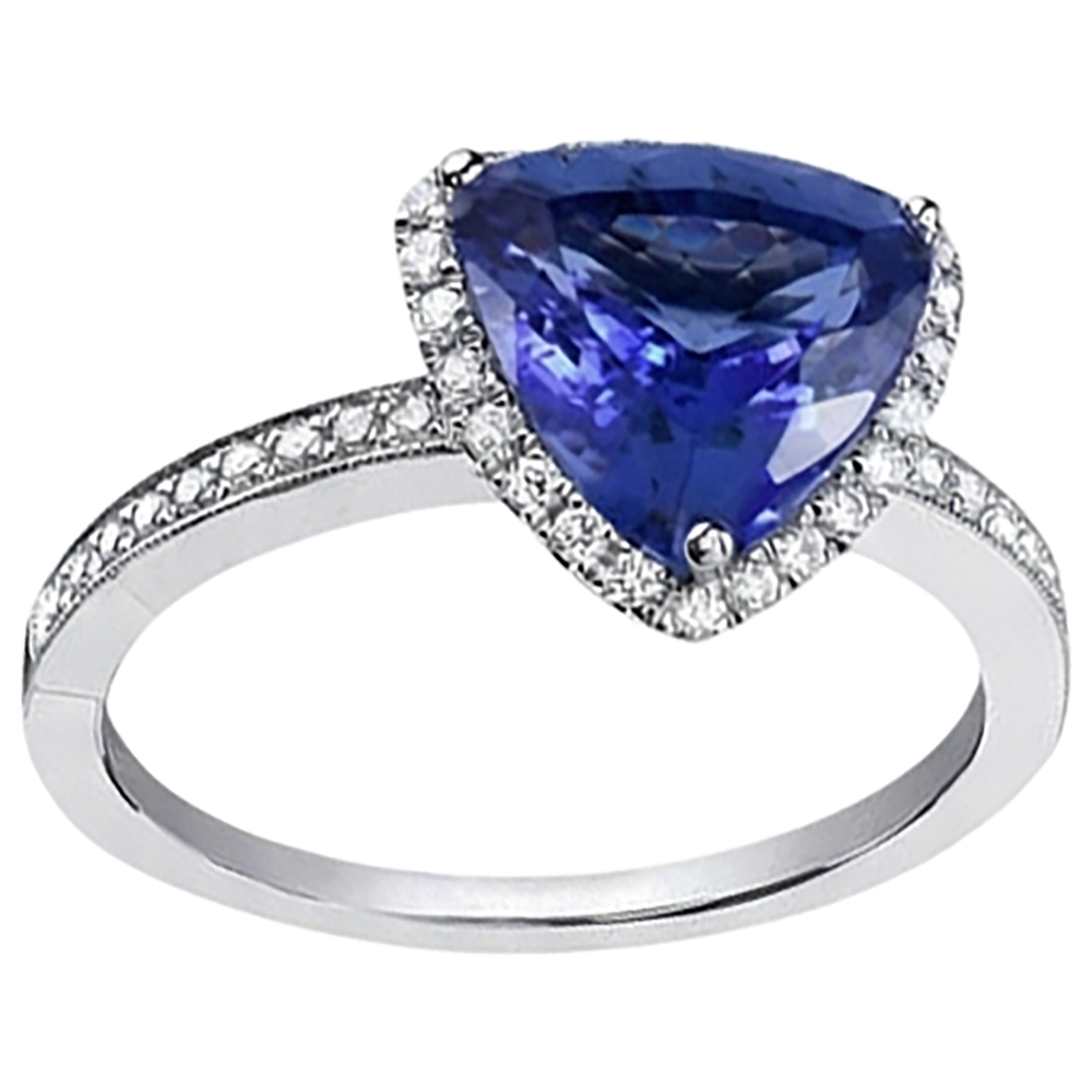 14K White Gold Trillion Tanzanite & Natural Earth Mined DIAMOND ( NOT LAB GROWN )s 3.50 Ct Anniversary Ring