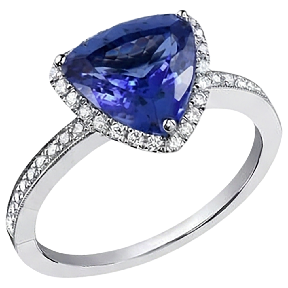 14K White Gold Trillion Tanzanite & Natural Earth Mined DIAMOND ( NOT LAB GROWN )s 3.50 Ct Anniversary Ring