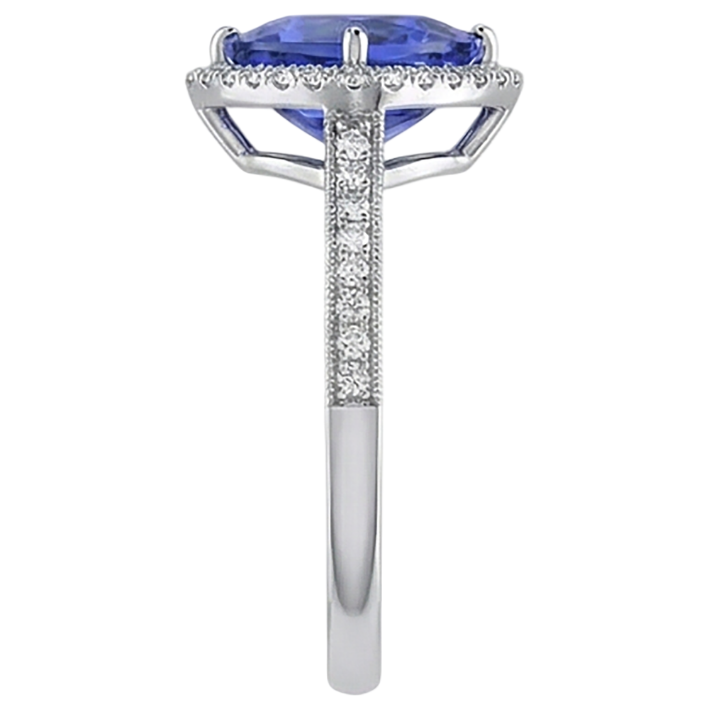 14K White Gold Trillion Tanzanite & Natural Earth Mined DIAMOND ( NOT LAB GROWN )s 3.50 Ct Anniversary Ring