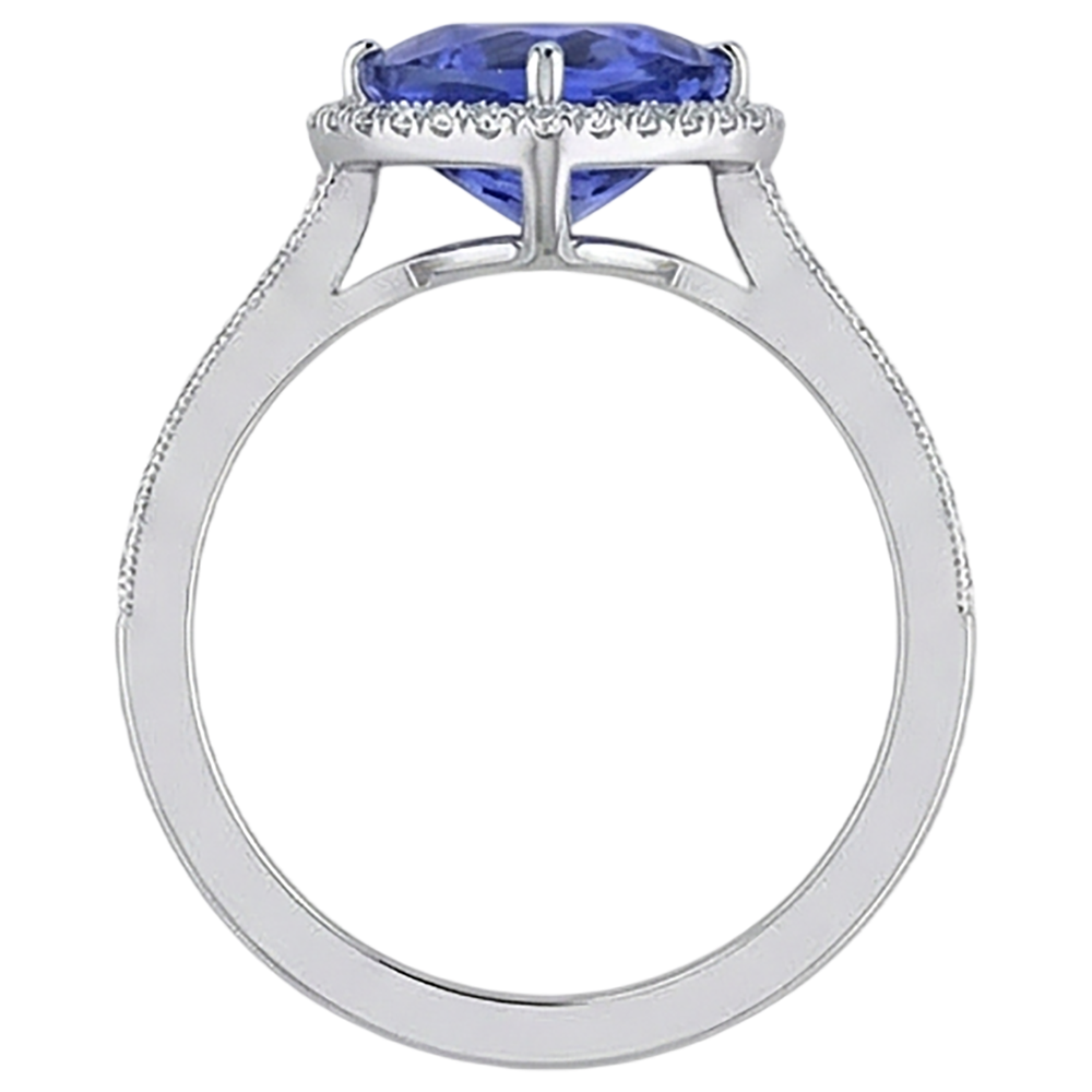 14K White Gold Trillion Tanzanite & Natural Earth Mined DIAMOND ( NOT LAB GROWN )s 3.50 Ct Anniversary Ring