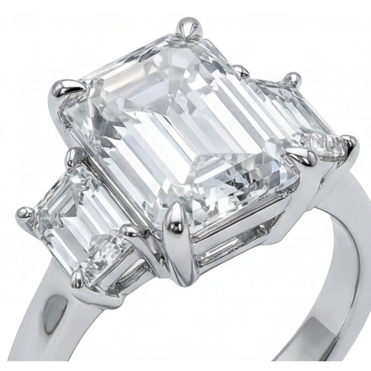 14K White Gold VVS Clarity Fine Diamond 3-Stone Ring 7 ct