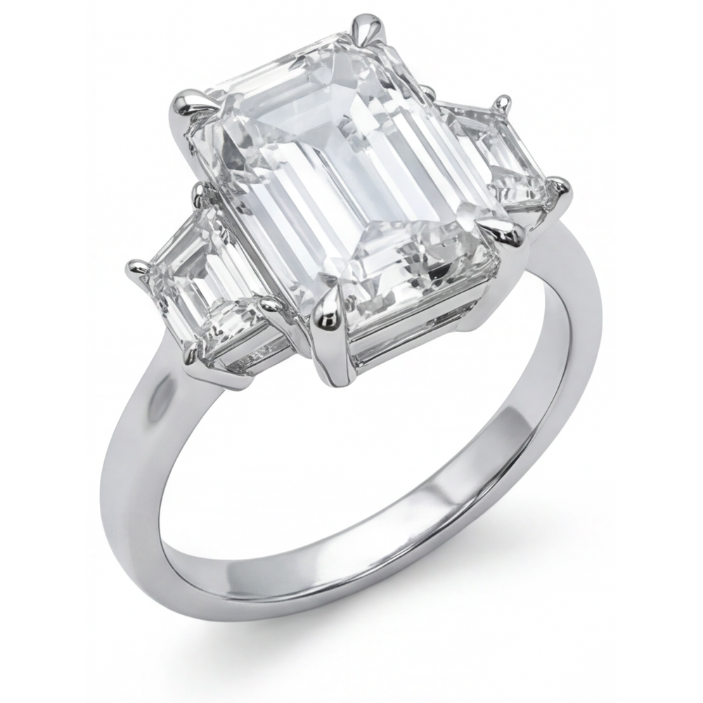 14K White Gold VVS Clarity Fine Diamond 3-Stone Ring 7 ct