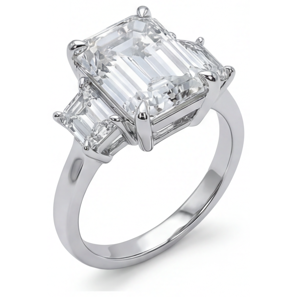 14K White Gold VVS Clarity Fine Diamond 3-Stone Ring 7 ct