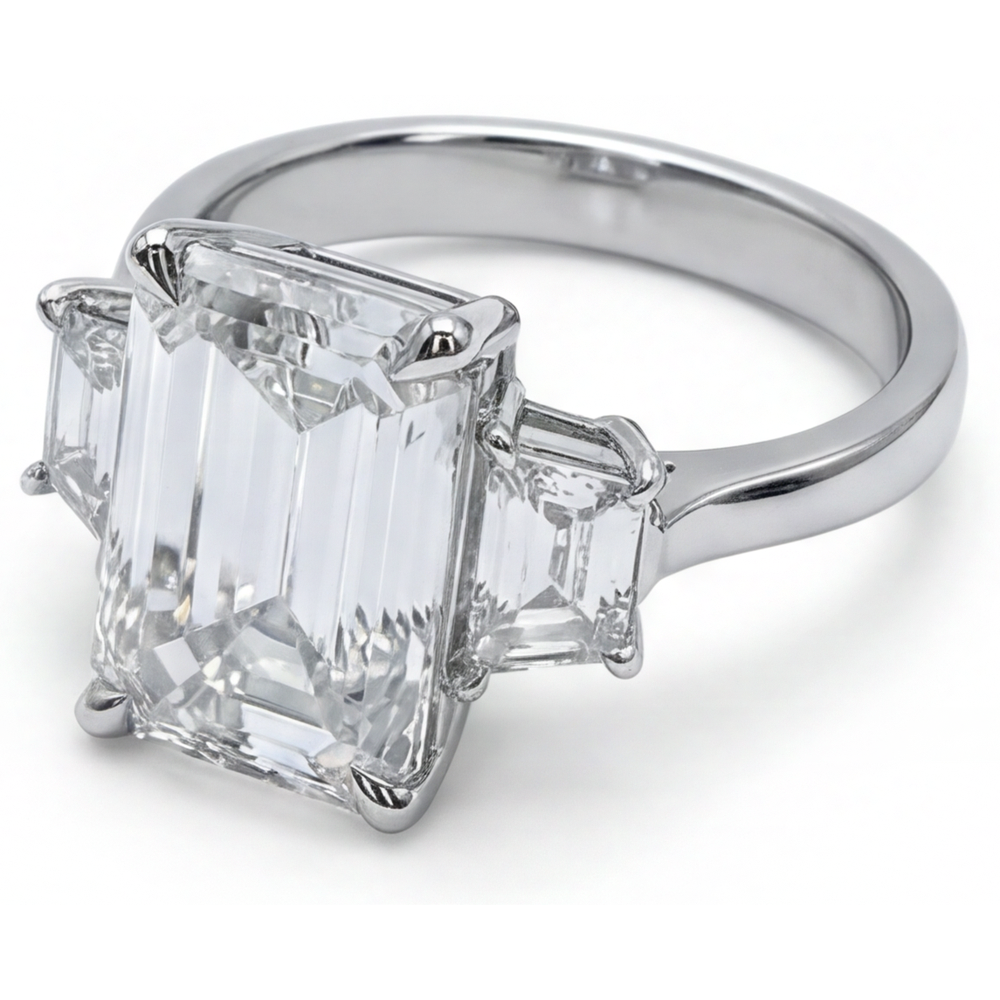 14K White Gold VVS Clarity Fine Diamond 3-Stone Ring 7 ct