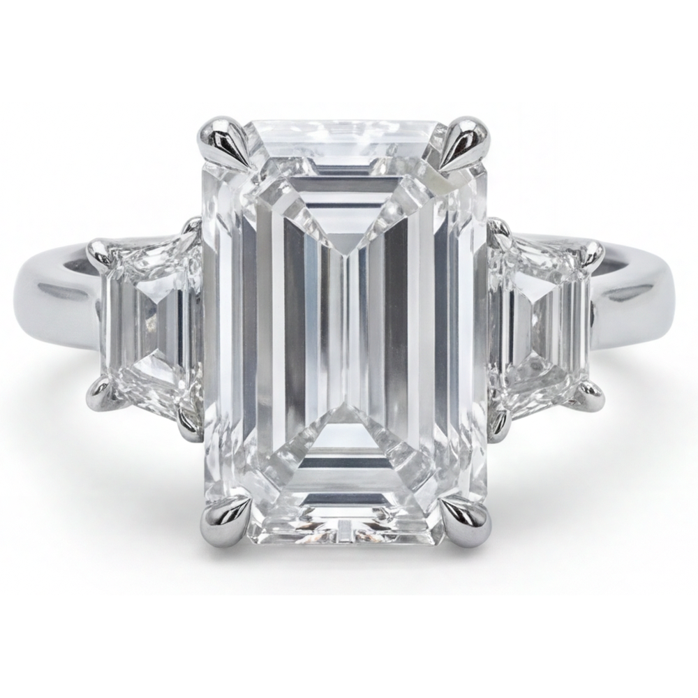 14K White Gold VVS Clarity Fine Diamond 3-Stone Ring 7 ct