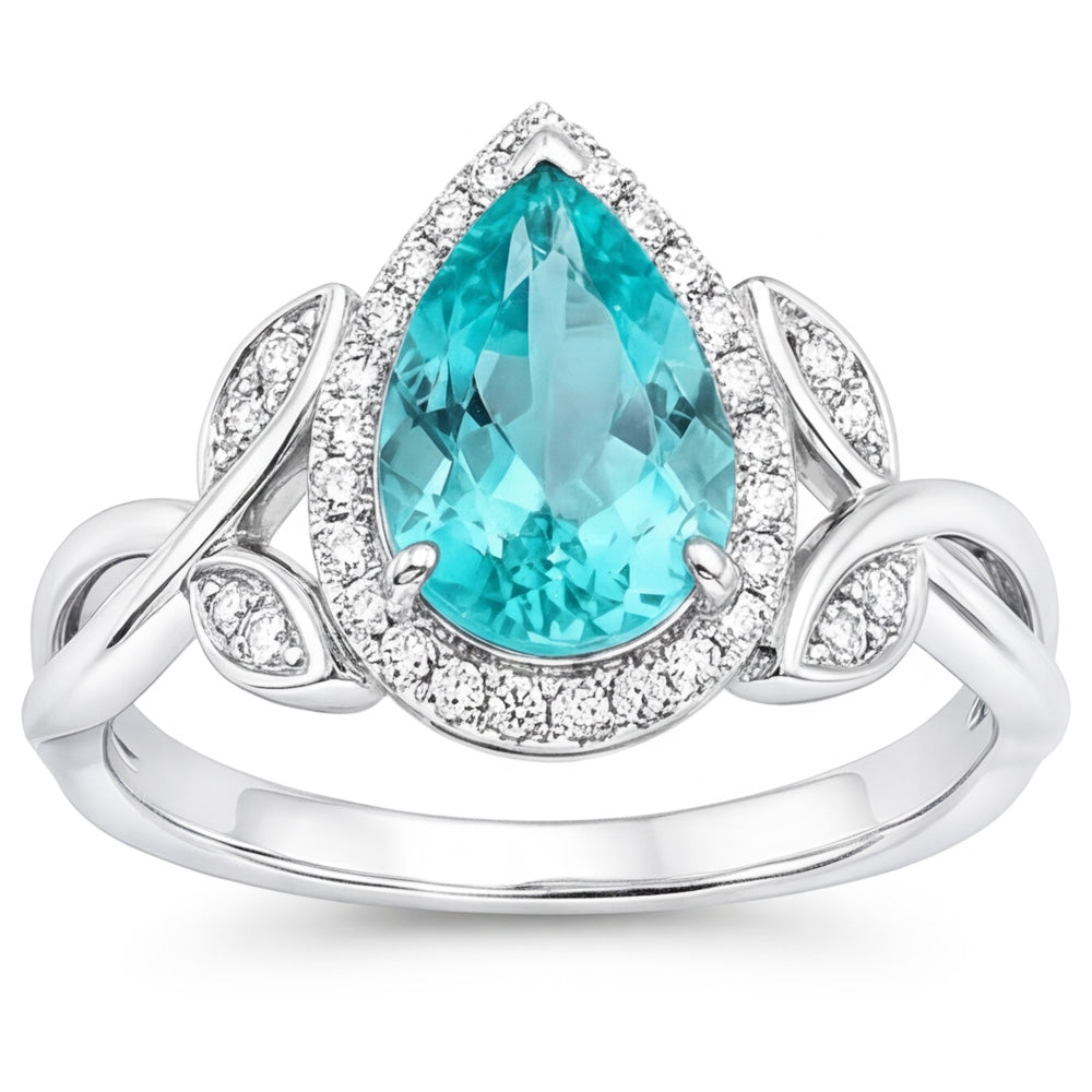 14K White Gold VVS Paraiba Tourmaline Halo Engagement Ring 3.25