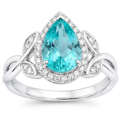14K White Gold VVS Paraiba Tourmaline Halo Engagement Ring 3.25