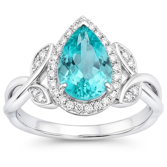 14K White Gold VVS Paraiba Tourmaline Halo Engagement Ring 3.25