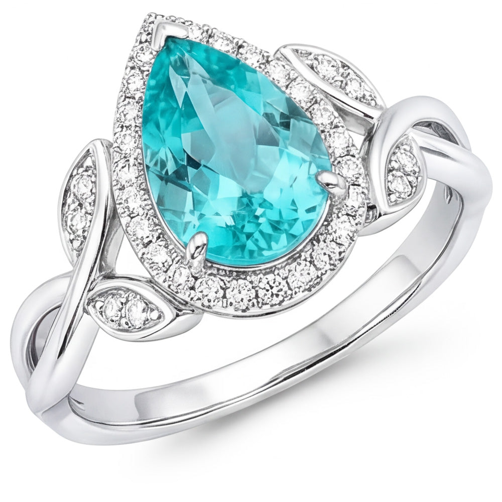 14K White Gold VVS Paraiba Tourmaline Halo Engagement Ring 3.25
