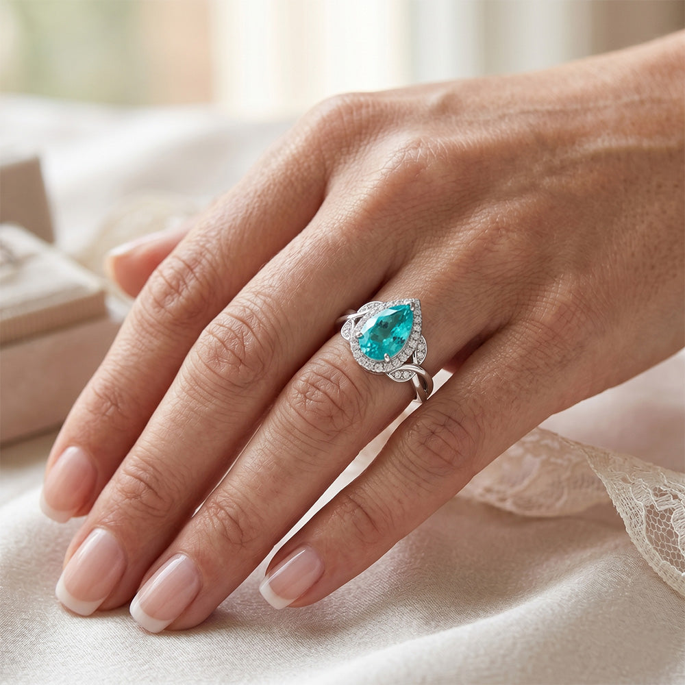 14K White Gold VVS Paraiba Tourmaline Halo Engagement Ring 3.25